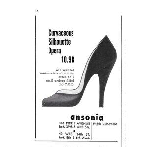Ansonia Curvacious Silhouette Shoe Fifth Ave NYC Advert 1950s Vintage Print